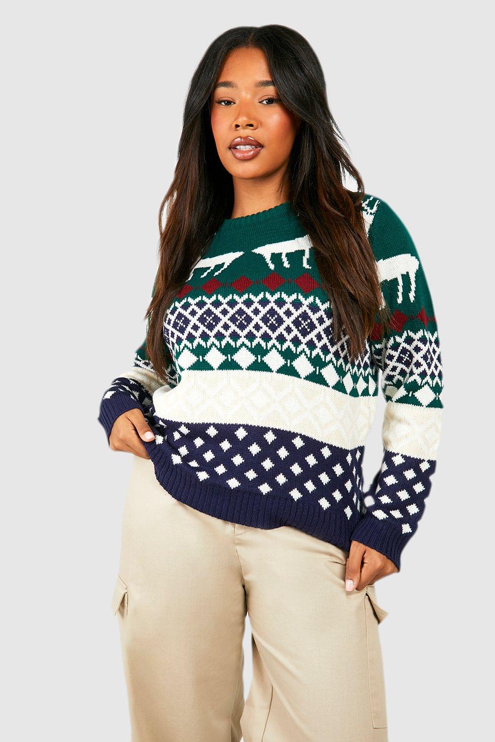 Plus Reindeer Fairisle Christmas Jumper boohoo UK